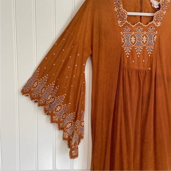 Vintage 1970’s Keyloun eyelit terracotta rust brown boho dress size small - Picture 2 of 14